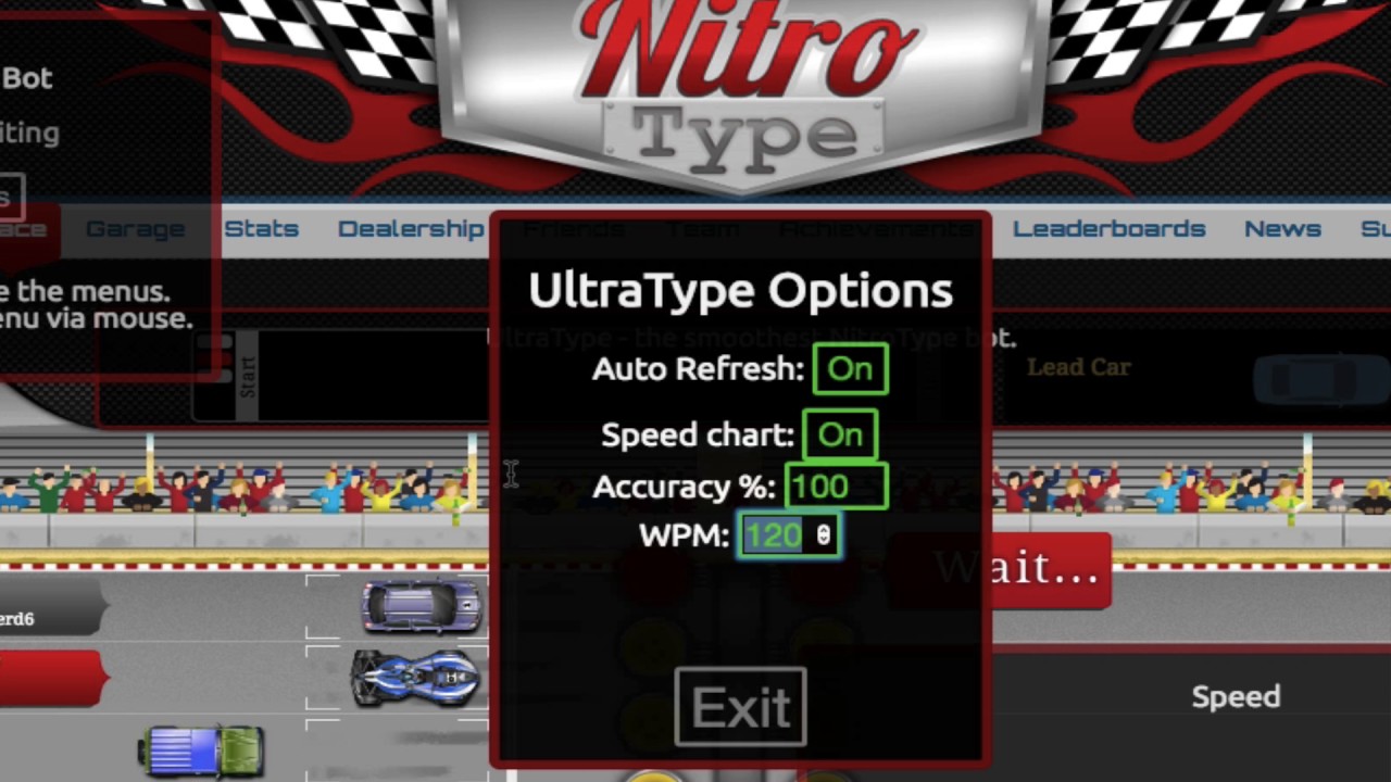 nitro type mod menu